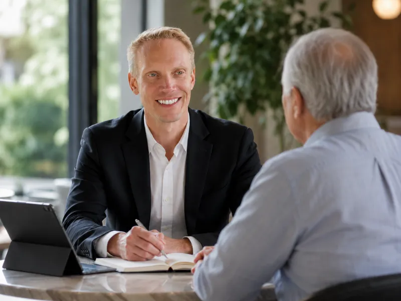 Financial advisor meeting with a client across a table