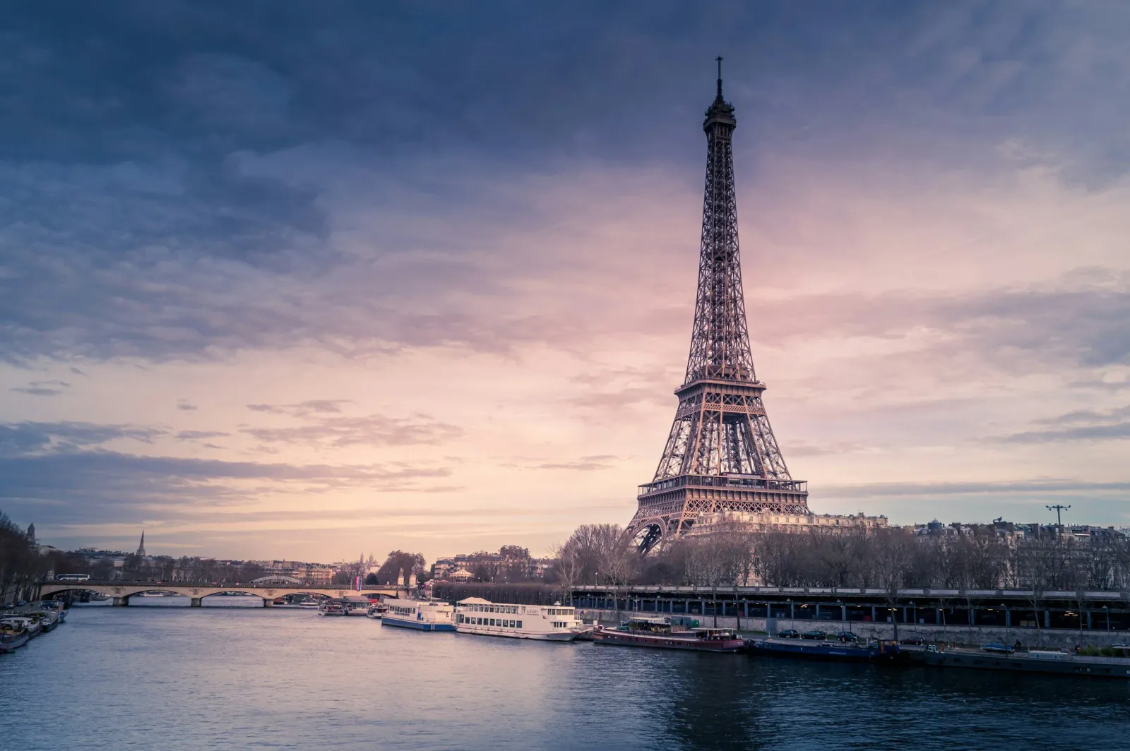 Travel and dreams — the Eiffel Tower at dusk